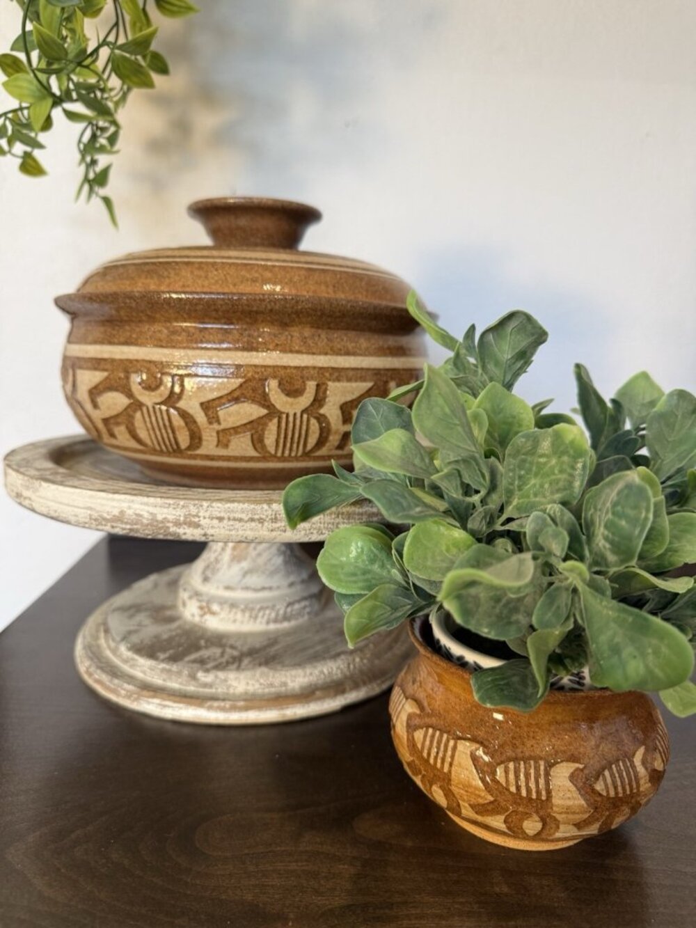 Vintage Handcrafted Studio Stoneware Casserole & Planter Set MCM Boho Organic